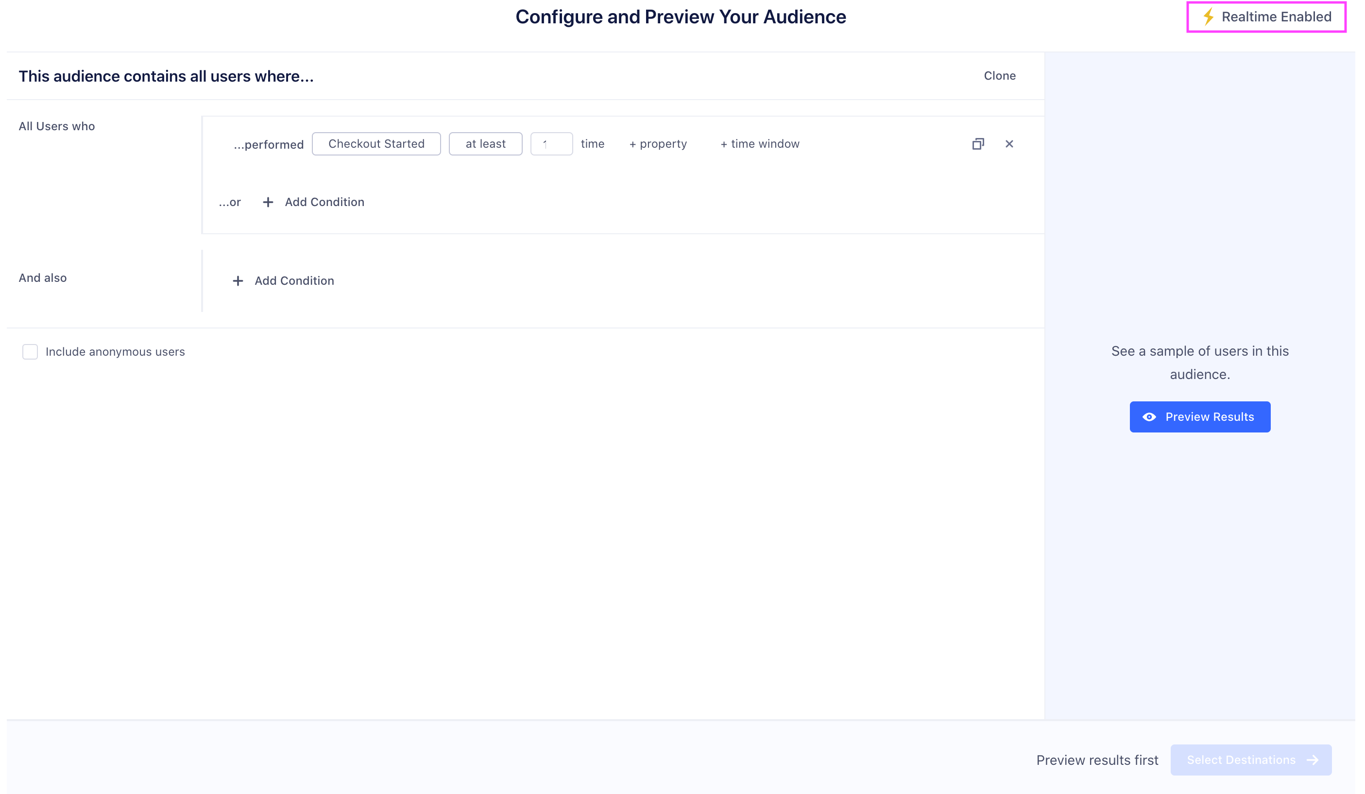 A screenshot of the Audience preview in the Audience Builder